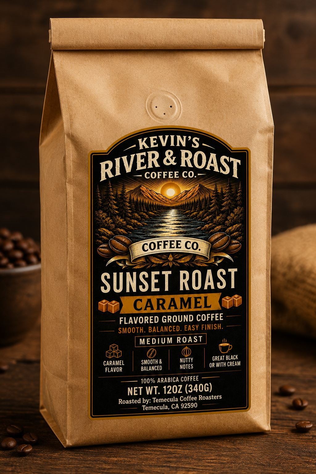 Sunset Roast Caramel Flavored Ground Coffee – 12oz