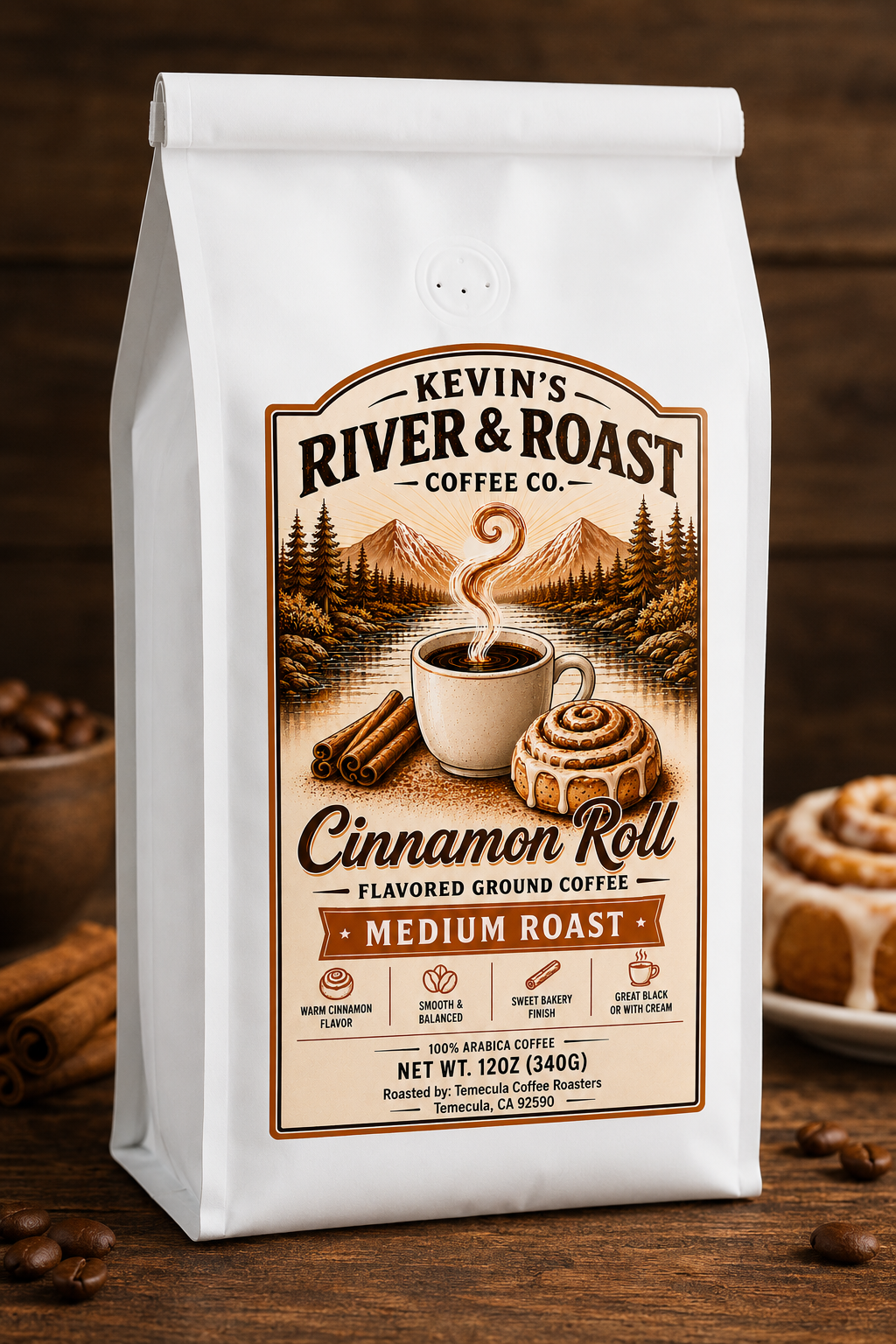 Cinnamon Roll Flavored Ground Coffee – 12oz