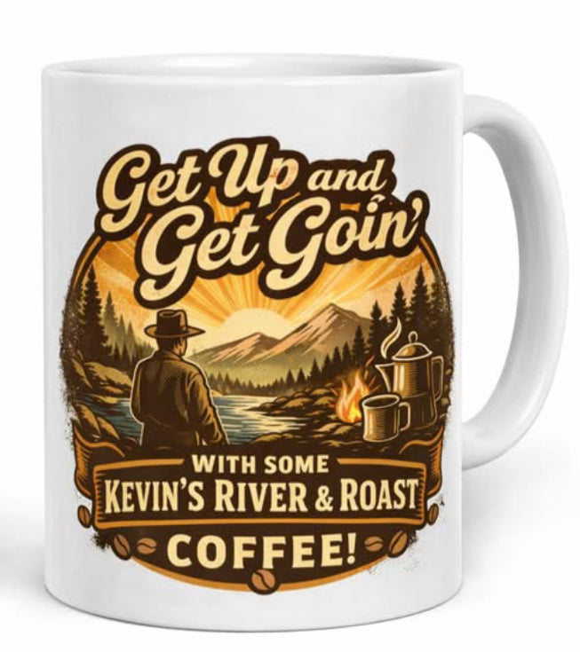 “Get up and Get Goin’” White glossy mug