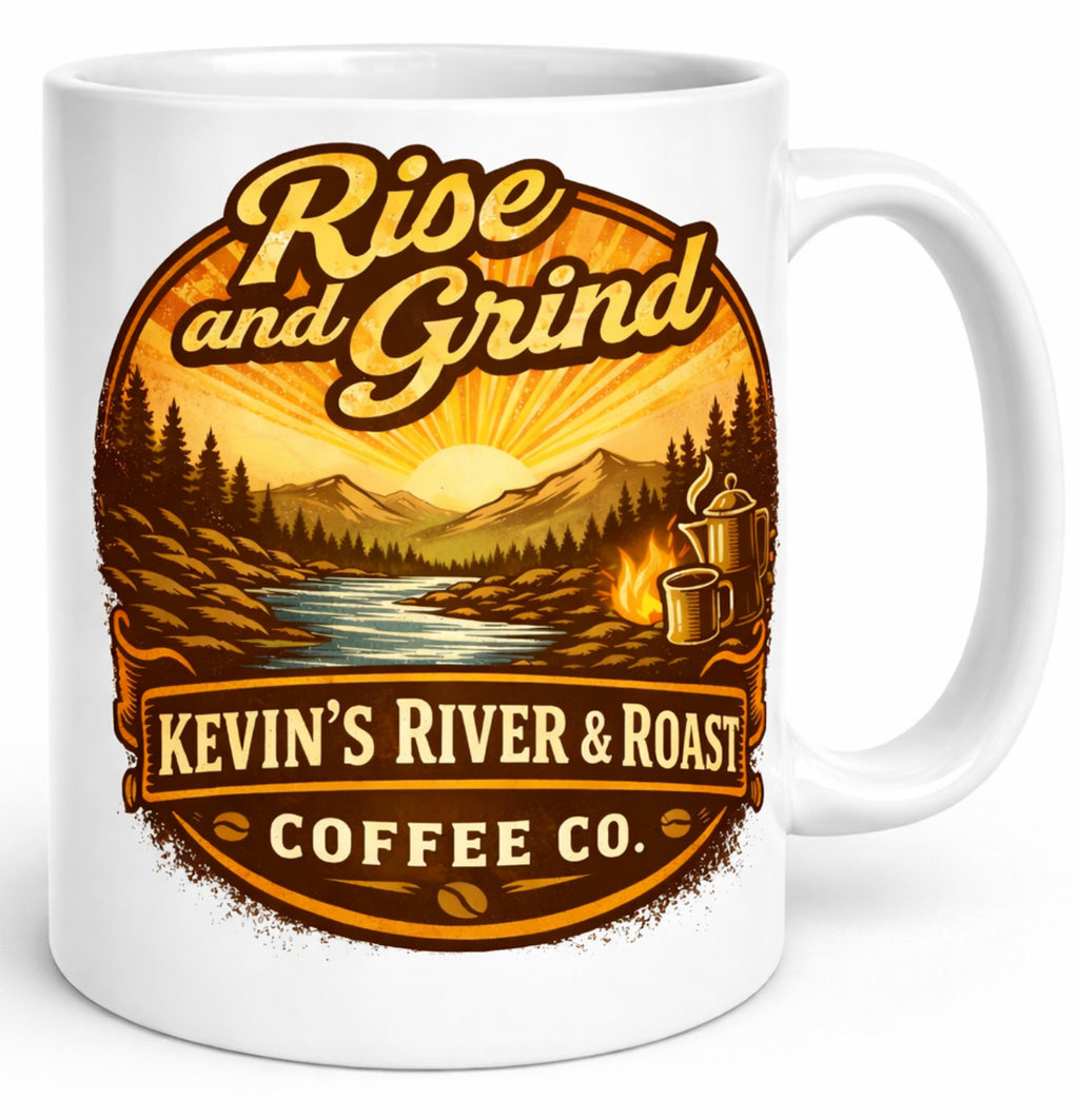 “Rise and Grind” White glossy mug